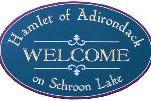 blue and gold Hamlet of Adirondack Sign